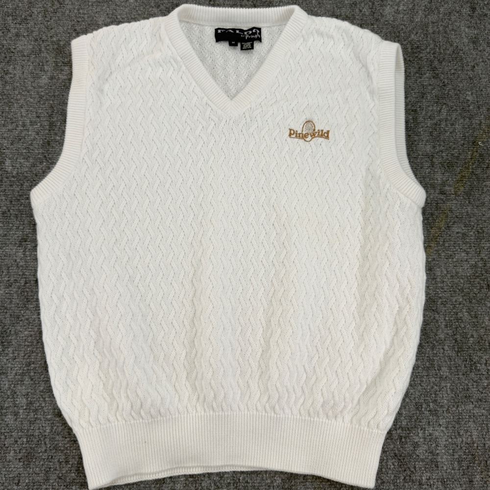 Faldo by Pringle Cable Knit Sweater Vest Pinewild Cream White Size M